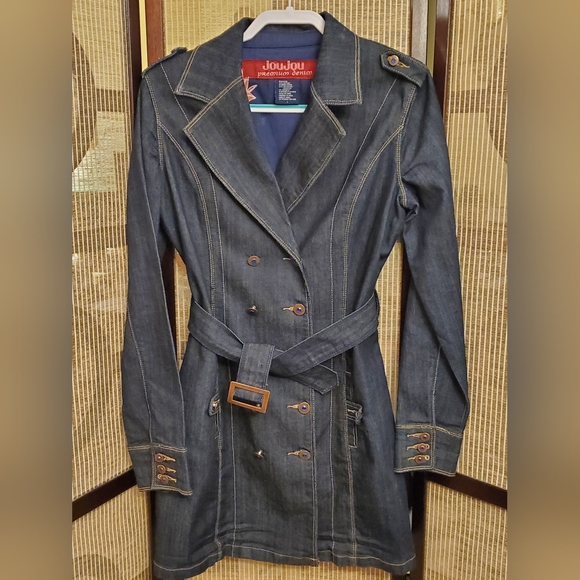 Junior's Denim Trench Coat - Picture 2 of 14